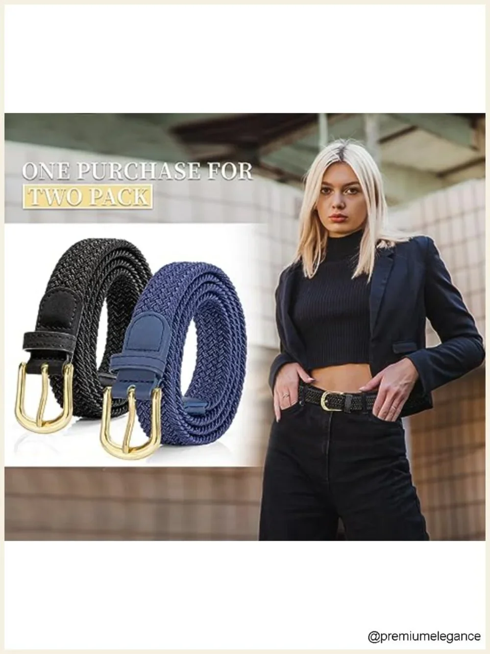 2 Pack Elastic Woven Stretch Belt for Women, Braided Belt